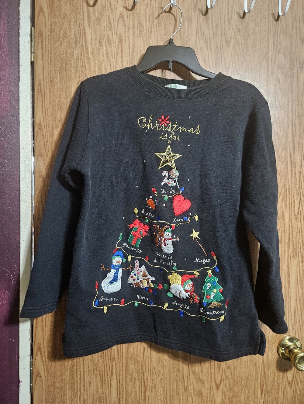 The Quacker Factory Vintage Christmas Sweater Christmas Tree Embroidered Size S!